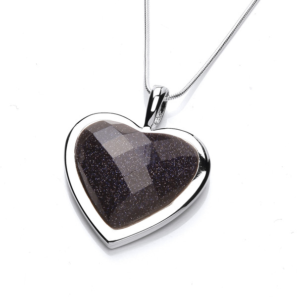 Silver Surround Blue Sandstone Heart Pendant without Chain