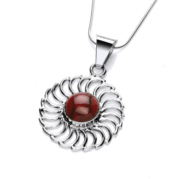 Silver and Red Jasper Sun Pendant without Chain