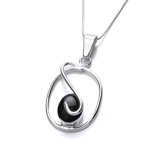 Sterling Silver Caged Black Agate Pendant with 16 - 18" Silver Chain