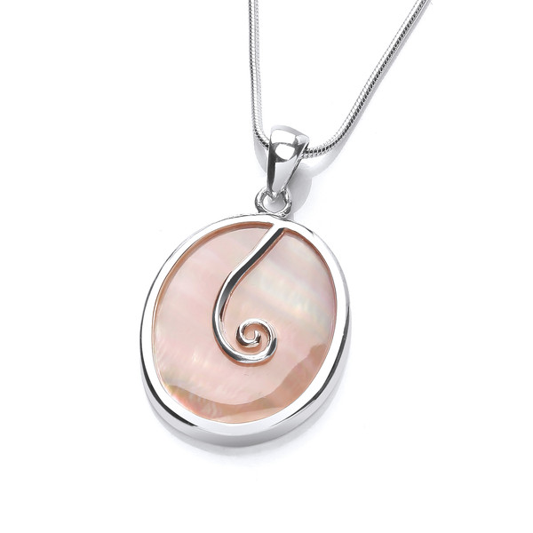 Sterling Silver and Pink Mother of Pearl Oval Pendant with 16 - 18" Silver Chain