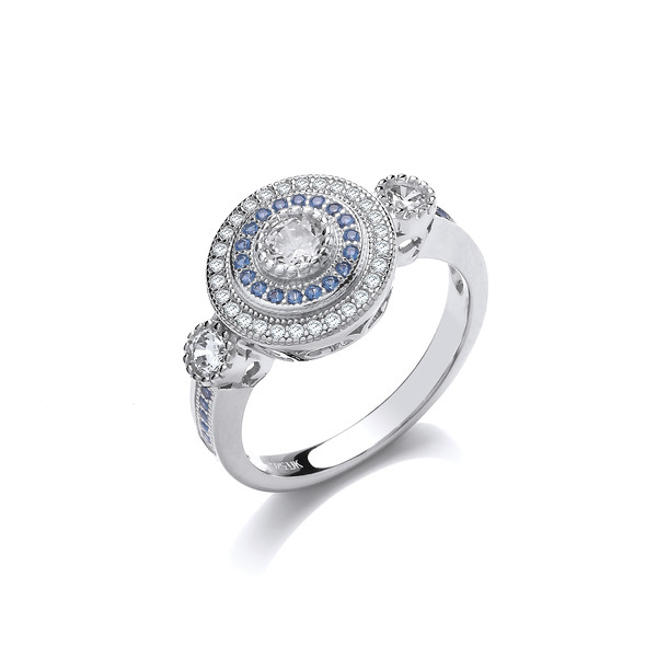 Elegant Silver & Aquamarine Cubic Zirconia Ring