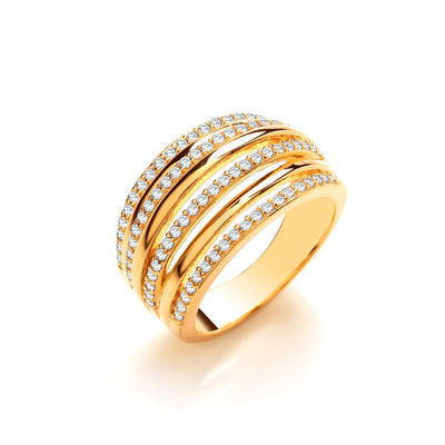 Multi Strand Silver, Gold & Cubic Zirconia Ring