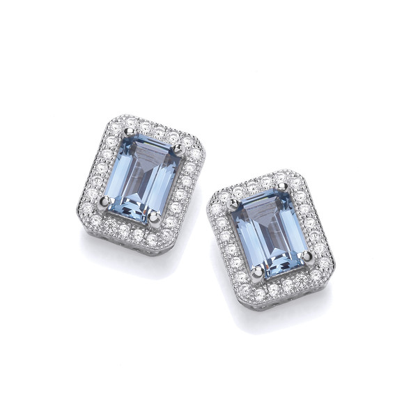 Deco Silver & Aquamarine Cubic Zirconia Earrings