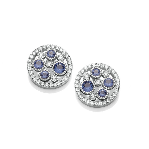 Silver & Tanzanite Cubic Zirconia Mini Galaxy Earrings