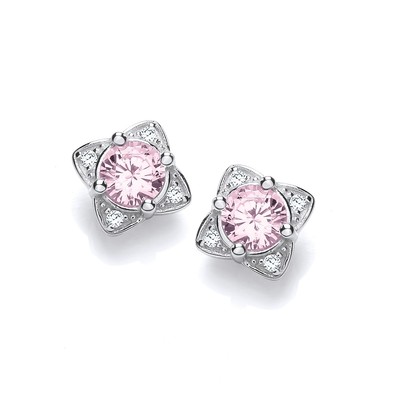 Silver & Pink Cubic Zirconia Sunshine Earrings
