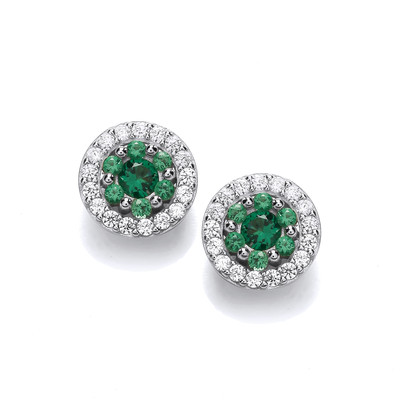 Emerald Cubic Zirconia & Silver Stud Earrings
