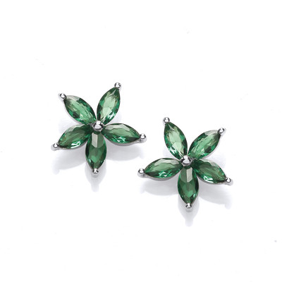 Emerald Cubic Zirconia Star Flower Earrings