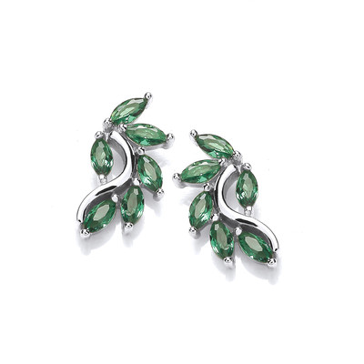Emerald Cubic Zirconia Falling Leaves Climber Earrings