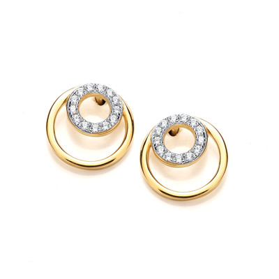 Silver, Gold & Cubic Zirconia Hoop Duo Earrings