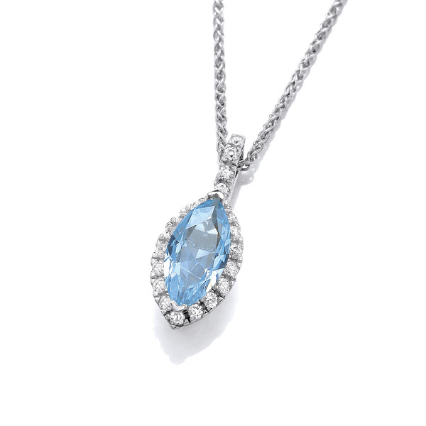 Marquise Aquamarine Cubic Zirconia Solitaire Pendant with 16-18 Silver Chain