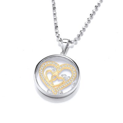 Celestial Silver, Gold & Cubic Zirconia Heart Pendant