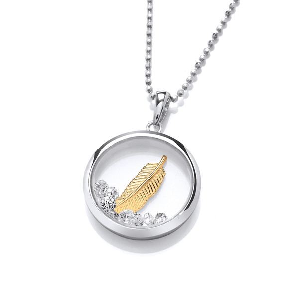 Celestial Silver & Gold Falling Feather Pendant without Chain