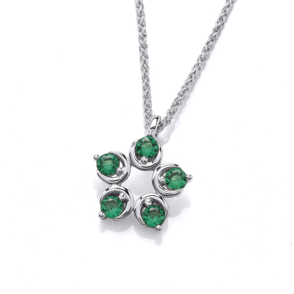 Emerald Cubic Zirconia Flower Pendant with 16-18 Silver Chain