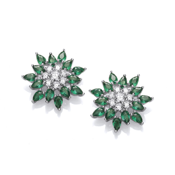 Silver & Emerald Cubic Zirconia Vintage Star Earrings
