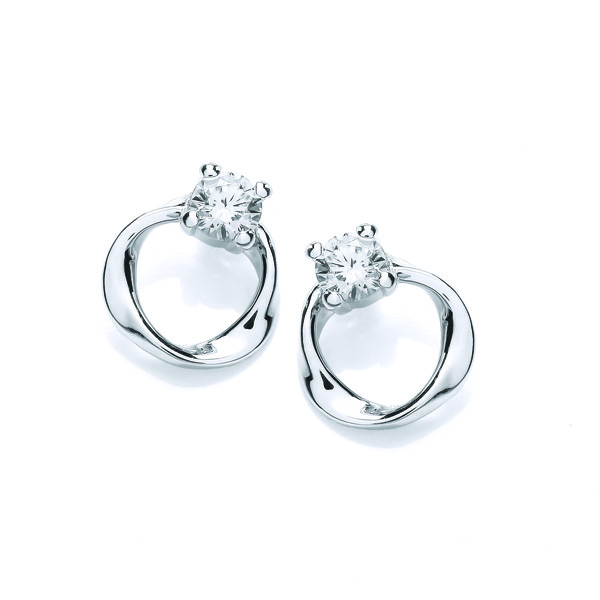 Silver Curve & Cubic Zirconia Solitaire Earrings