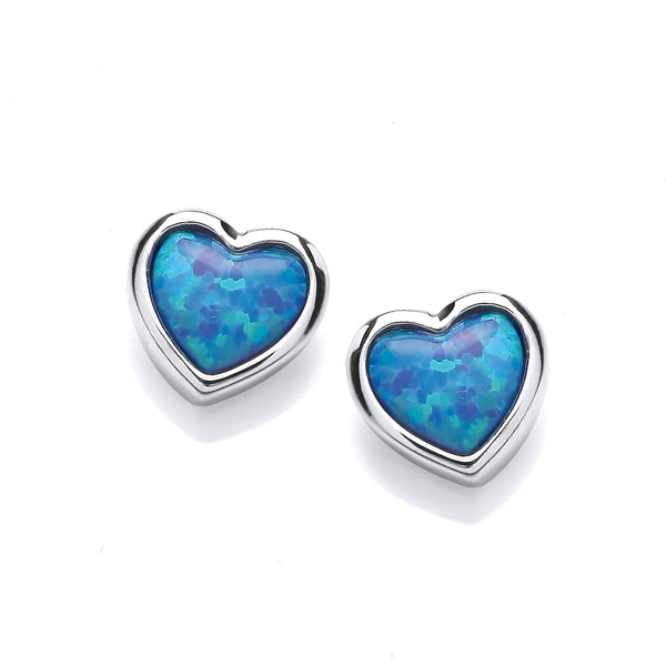 Simple Silver & Opalique Heart Earrings