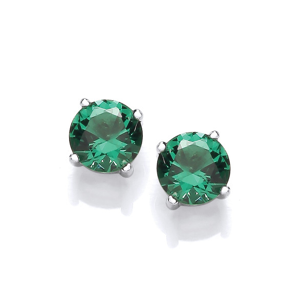 Simple Emerald Cubic Zirconia Solitaire Stud Earrings