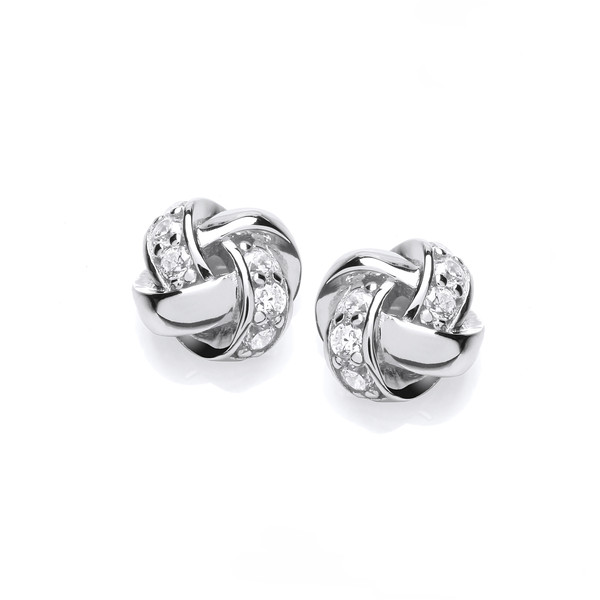 Silver & Cubic Zirconia Plaited Knot Earrings