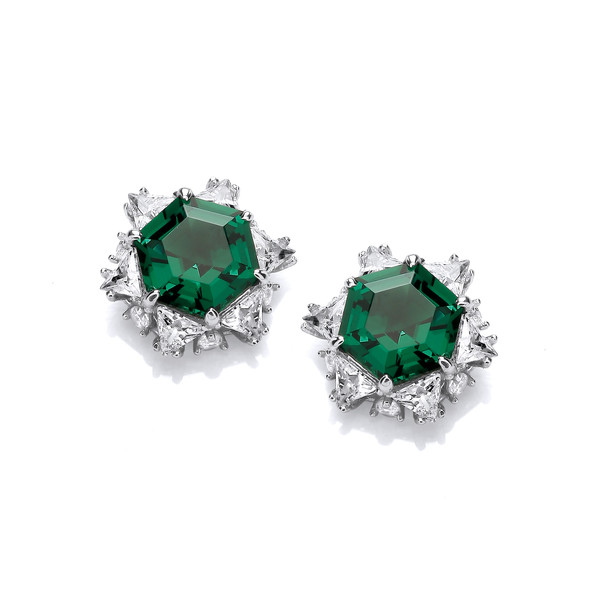 Silver & Emerald Cubic Zirconia Beauty Earrings