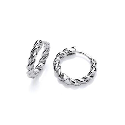 Silver Rope Design Huggie Earrings
