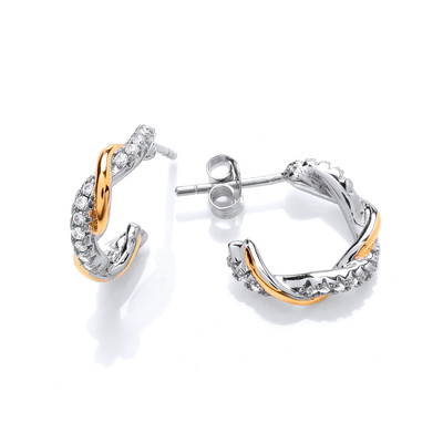 Silver, Gold & Cubic Zirconia Twist Hoop Earrings