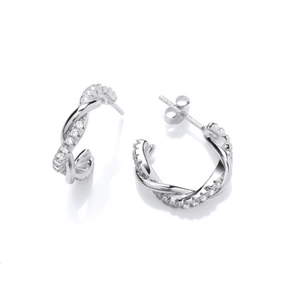 Silver & Cubic Zirconia Twist Hoop Earrings