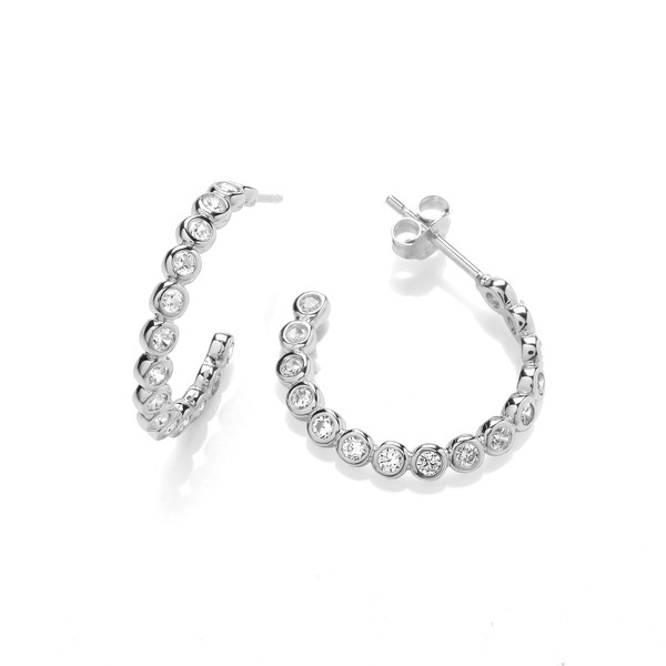 Silver & Cubic Zirconia Curl Hoop Earrings