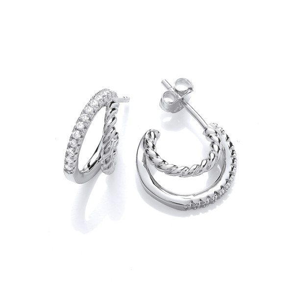 Silver & Cubic Zirconia Rope Hoop Earrings