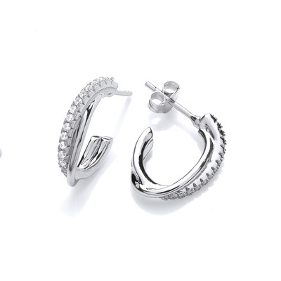 Silver & Cubic Zirconia Oval Hoop Earrings