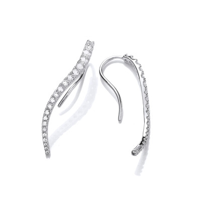 Silver & Cubic Zirconia Graduated Wave Earrings