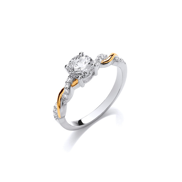 Silver, Gold & Cubic Zirconia Solitaire Twist Ring