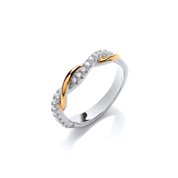 Silver, Gold & Cubic Zirconia Slim Twist Ring