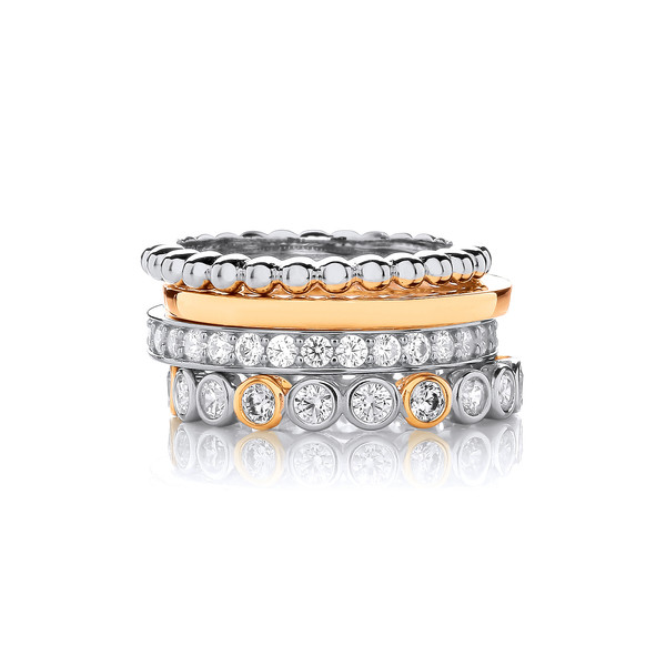 Silver, Gold & Cubic Zirconia Mix & Match Stacking Rings
