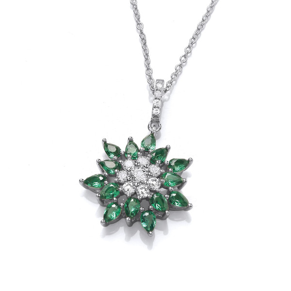 Silver & Emerald Cubic Zirconia Vintage Star Necklace