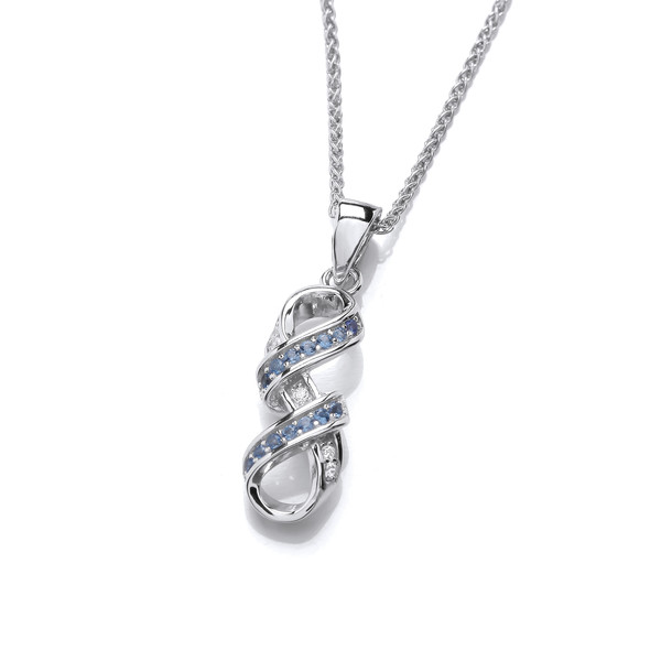 Silver & Aquamarine Cubic Zirconia Infinity Pendant with 16-18 Silver Chain