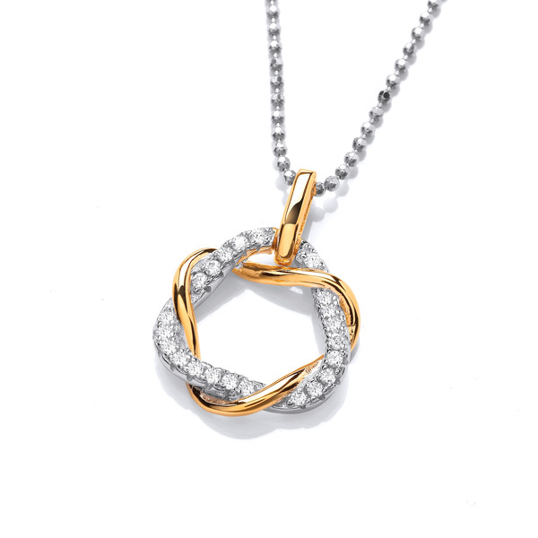 Silver, Gold & Cubic Zirconia Twist Pendant without Chain