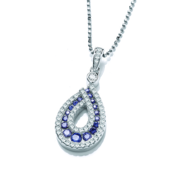 Silver & Tanzanite Cubic Zirconia Glamour Pendant without Chain