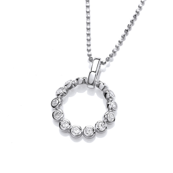 Silver & Cubic Zirconia Curl Hoop Pendant with 16-18 Silver Chain