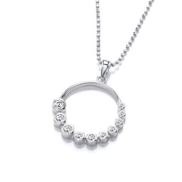 Silver & Graduated Cubic Zirconia Bubbles Pendant with 16-18 Silver Chain