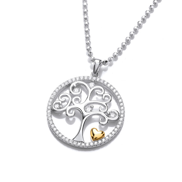 Silver & Gold Heart Tree of Life Design Pendant with 18-20 Silver Chain