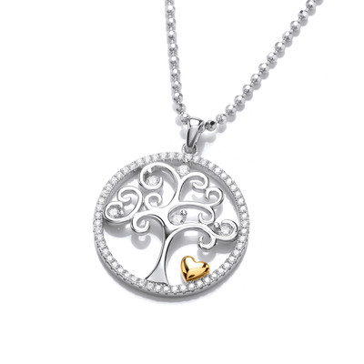 Silver & Gold Heart Tree of Life Design Pendant