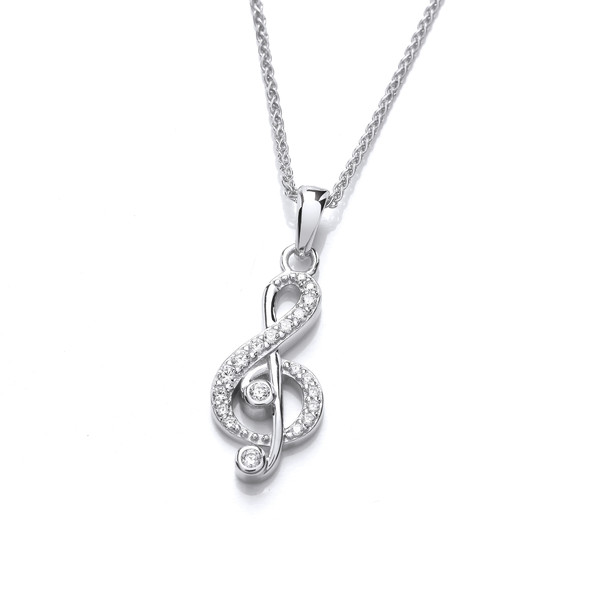 Silver & Cubic Zirconia Treble Clef Pendant without Chain