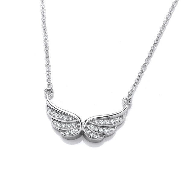 Silver & Cubic Zirconia Angel Wings Necklace