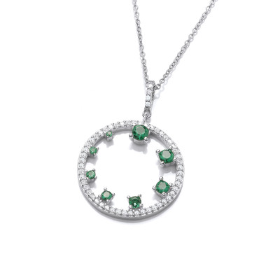 Silver & Emerald Cubic Zirconia Circle Necklace