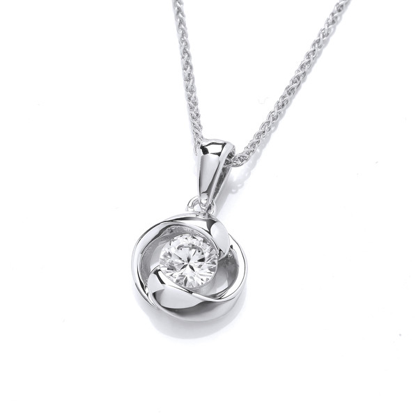 Silver & Cubic Zirconia Curves Pendant with 16-18 Silver Chain