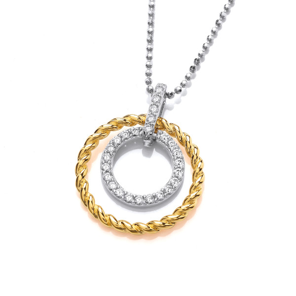Silver, Gold & Cubic Zirconia Twist Pendant without Chain