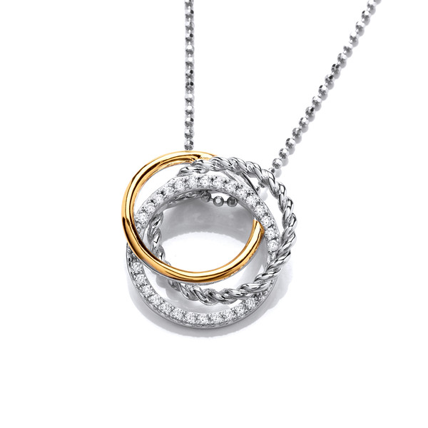 Silver, Gold & Cubic Zirconia Circles Pendant without Chain