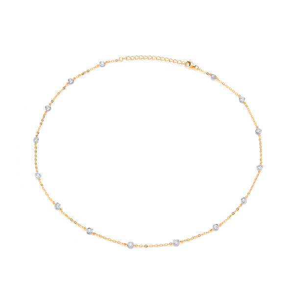 Modern Silver, Gold & Cubic Zirconia Solitaires Necklace