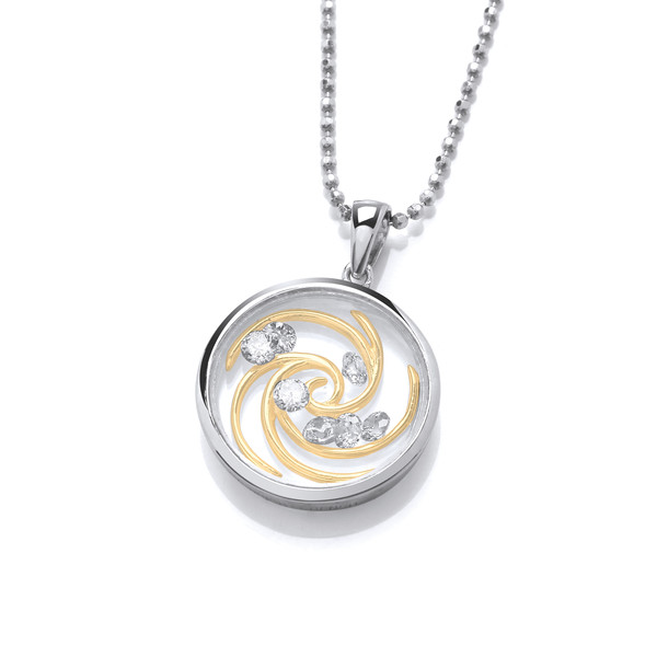 Celestial Silver, Cubic Zirconia & Gold Comet Pendant with 16-18 Silver Chain