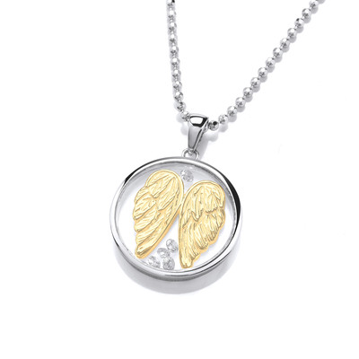 Celestial Silver, Cubic Zirconia & Gold Angel Wings Pendant